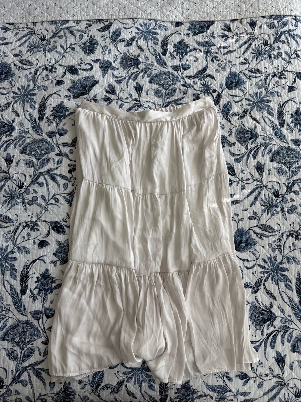 Women's White Flowy Silky Skirt with Pockets